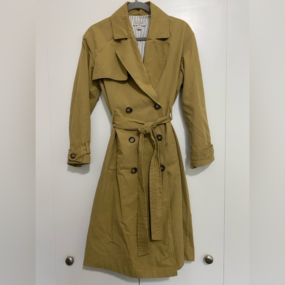 Nili Lotan Olive-Tan Double-Breasted Trench Coat